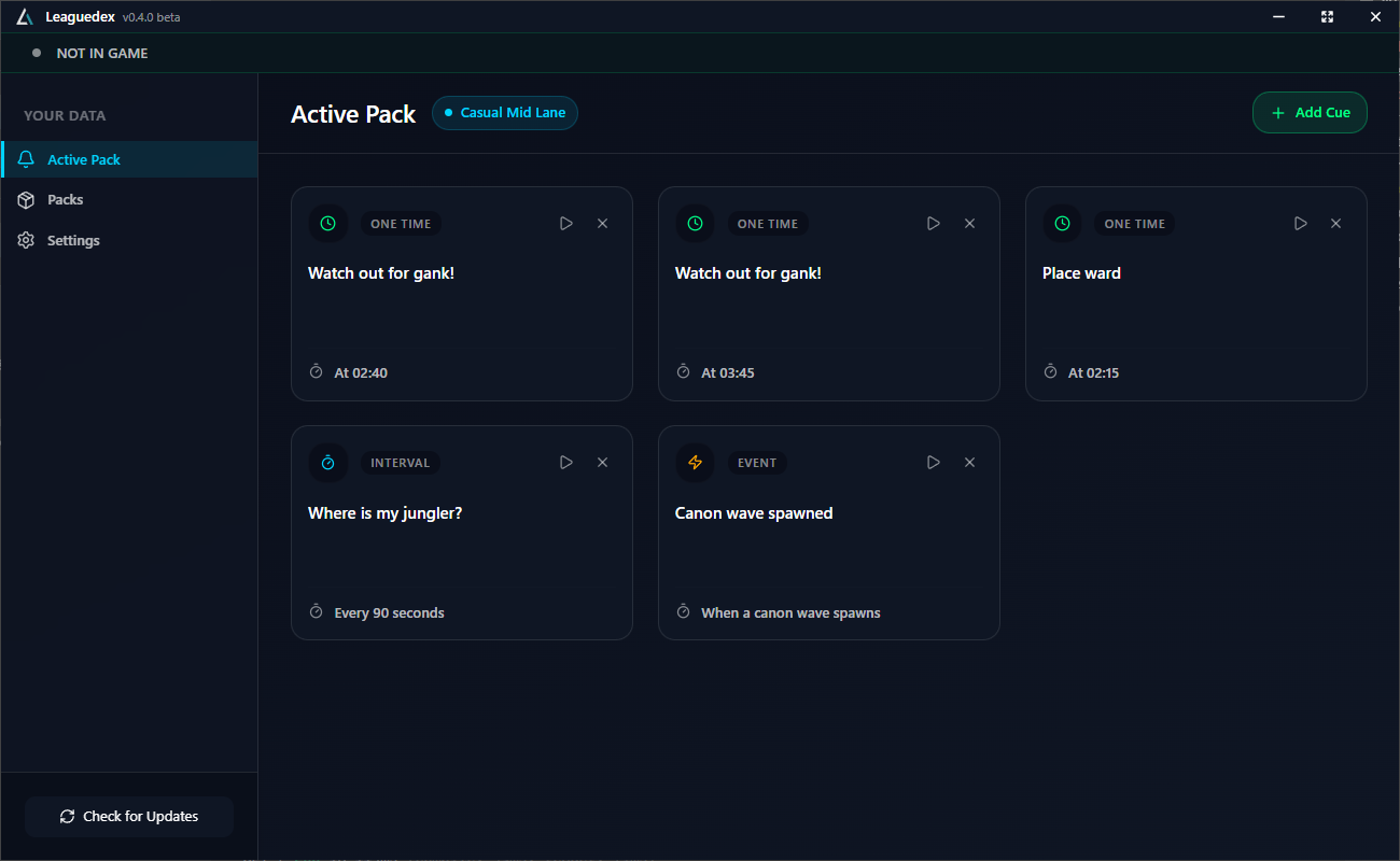 Leaguedex application interface